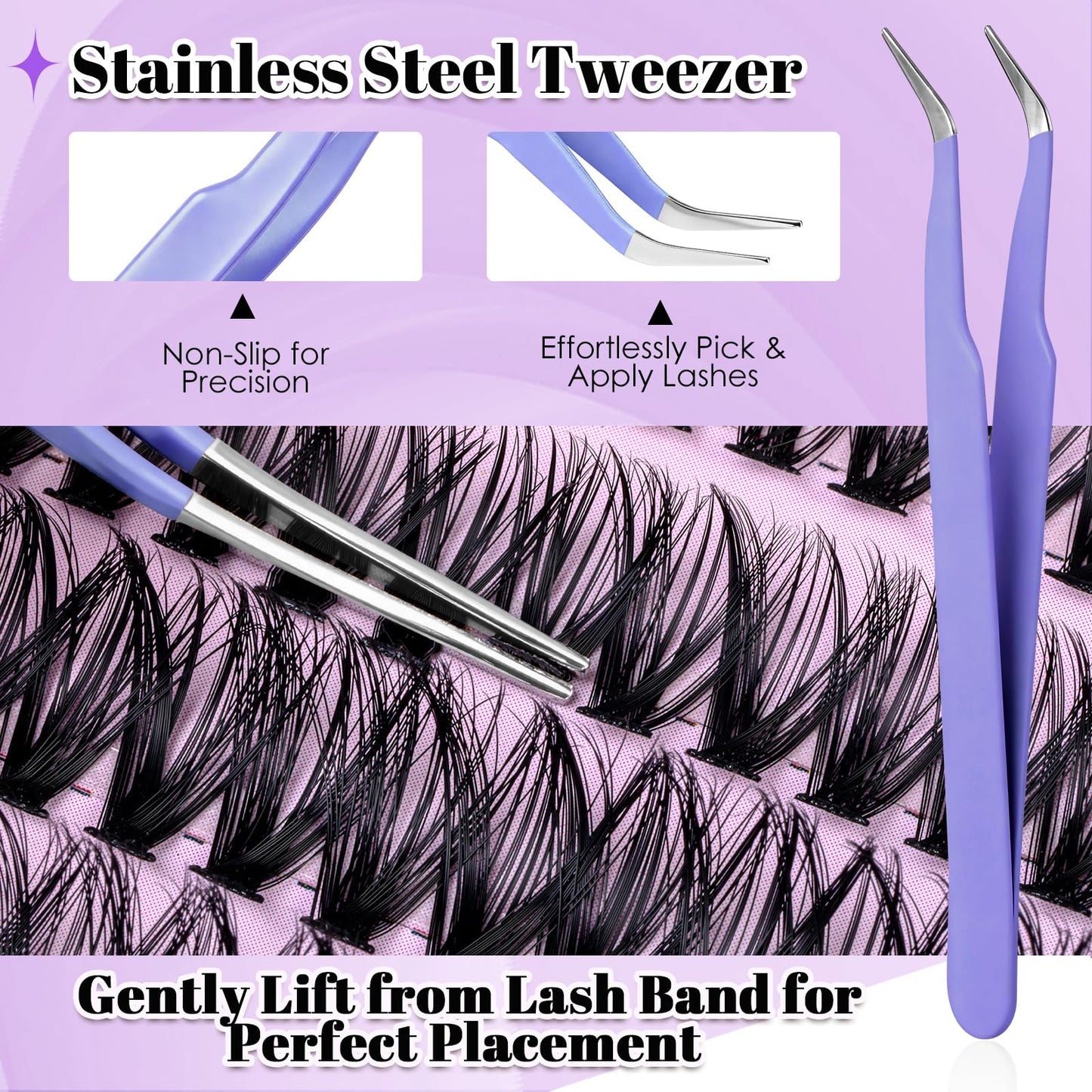 Lash Clusters Kit 640pcs 30D 40D 50D 60D D Curl 9-16mm Individual Lashes Fluffy Wispy Lightweight Thin Band DIY Eyelash Extensions with Bond and Seal + Tweezers for Beginners At Home Natural Full Look