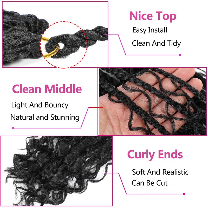 12inch Goddess Box Braids Crochet Hair Crochet Box Braids Curly Ends 3X Bohemian Crochet Box Braids Hair Synthetic Crochet Hair Extensions(12inch(Pack of 8), 1B)