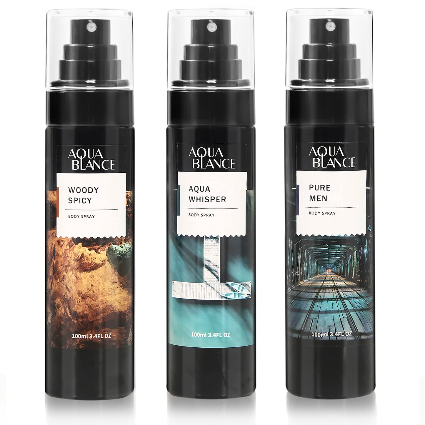 AQUA BLANCE Body Spray For Men Pack of 3 Deodorant Each 3.4 Fl Refreshing Fragrance Mist Oz