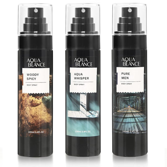 AQUA BLANCE Body Spray For Men Pack of 3 Deodorant Each 3.4 Fl Refreshing Fragrance Mist Oz
