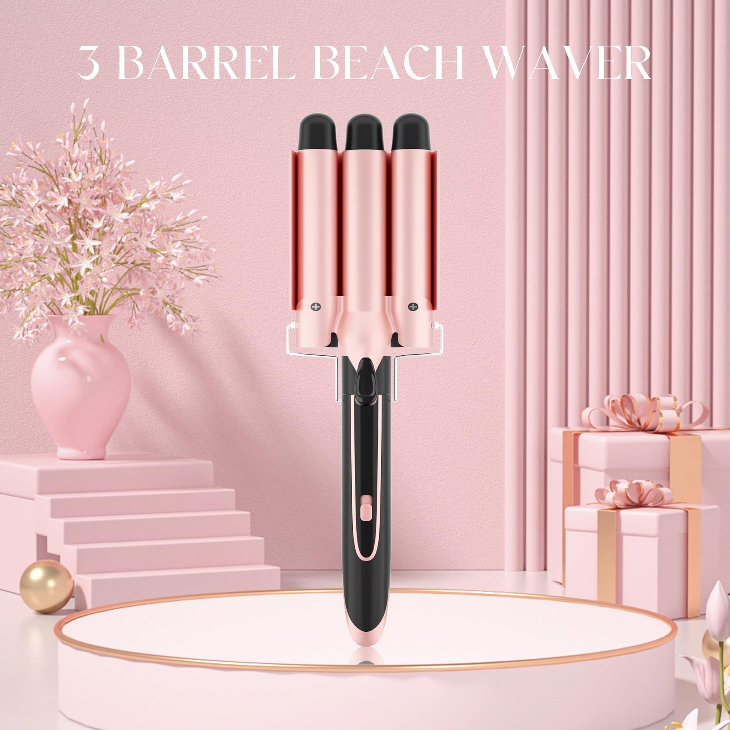 5-in-1 Curling Iron Set, Includes 3 Curling Irons and 4 Interchangeable Ceramic Barrels; Dual-Voltage Wavy Curling Iron; Comes with Protective Gloves and Hair Clips (0.3–1.5 inches), Rose Gold