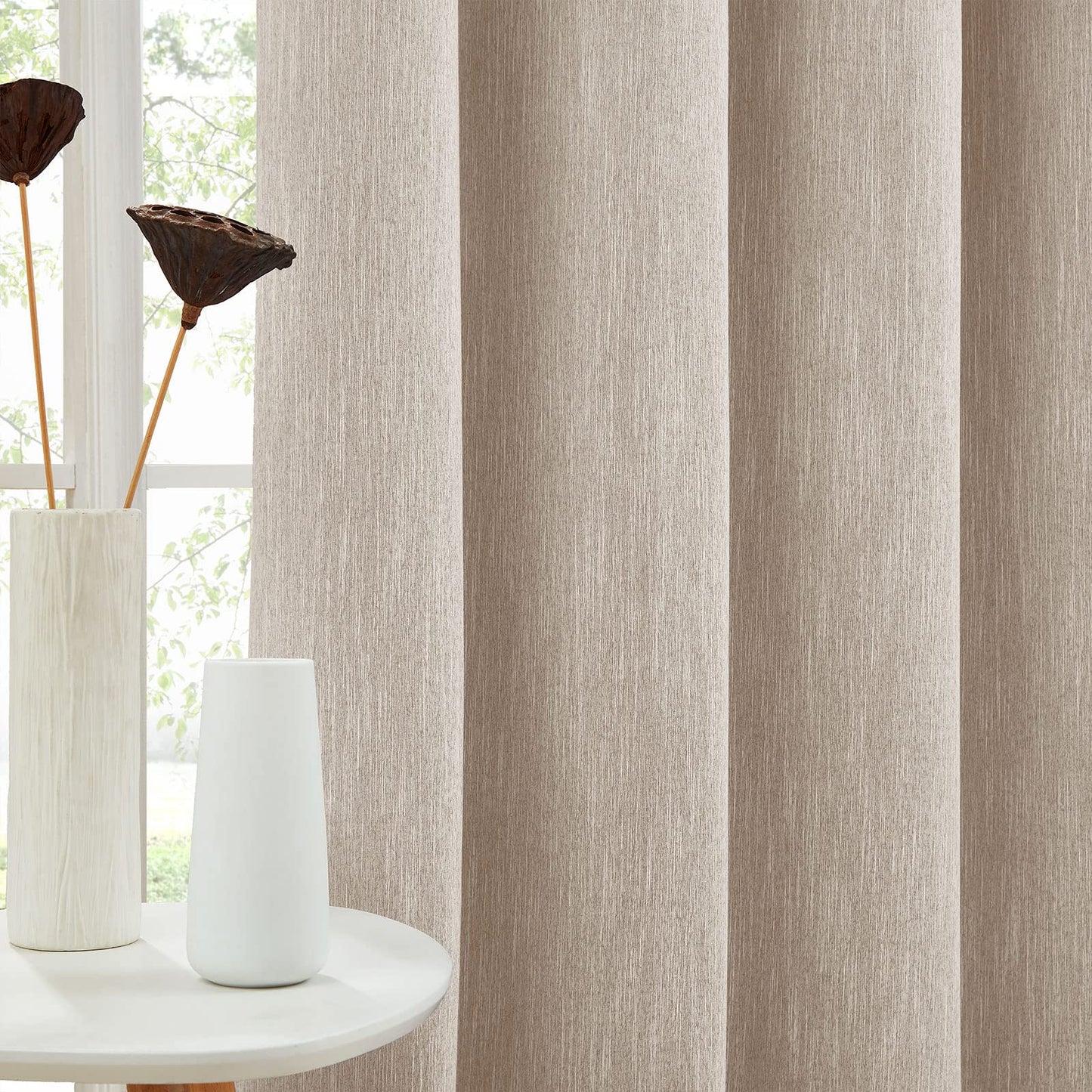 Melodieux Elegant Cotton Room Darkening Blackout Curtains for Living Room Bedroom Thermal Insulated Grommet Drapes, 52 by 84 Inch, Beige (1 Panel)