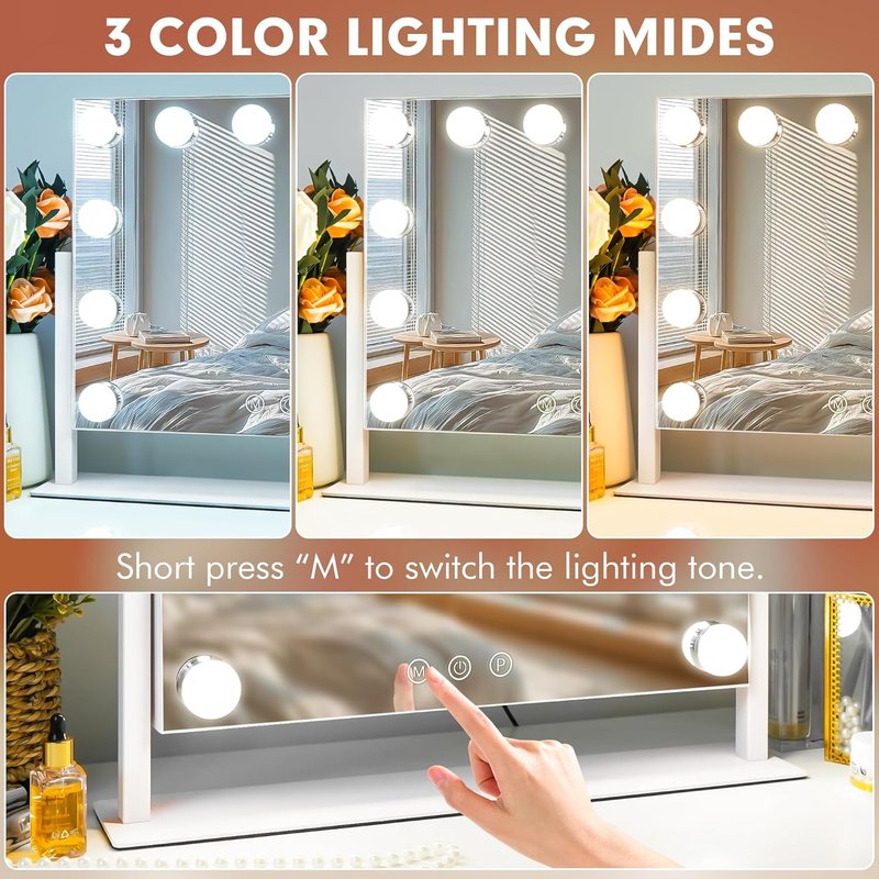 Vanity Mirror with Lights - 15.7"x11.8" LED Makeup Mirror | 10X Spot Mirror, Dimmable Touch Control, 360° Rotation, White