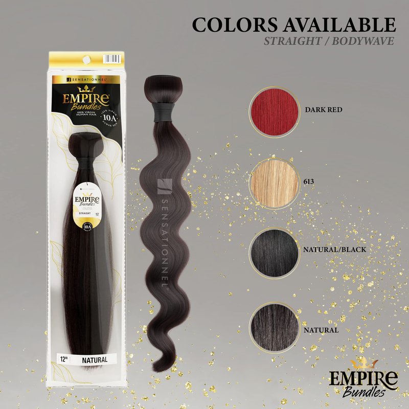 Sensationnel Empire bundles- body wave 10a tangle shed free human hair for weaving and sew in styles - 1 pack (12 inch, NATURAL/BLACK)