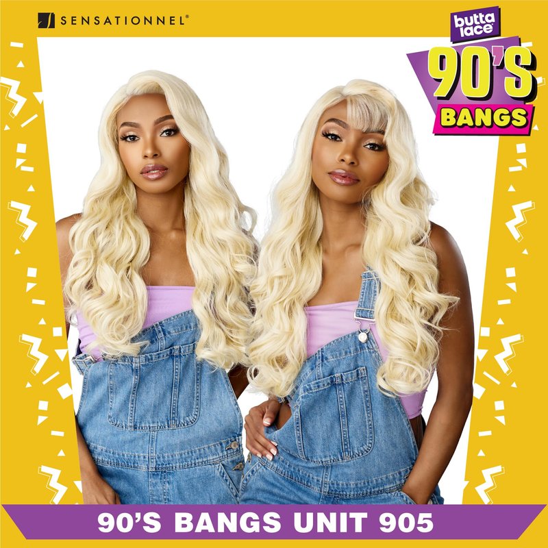 Sensationnel Butta Lace 90Sbangs Wigs - Unit 905 Glueless Wide Deep Part Synthetic Preplucked Hairline (CHOCOLATECOPPER)