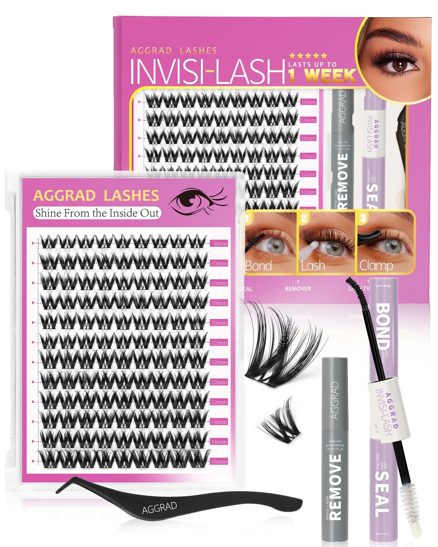 Flora Lash Clusters Kit 8-14mm Wispy Eyelash Clusters Spiky WideSpan DIY Eyelash Extension Kit Spiky Cat Eye Lashes Individual Fake Eyelashes Clusters Kit Ultra-Thin Black Band