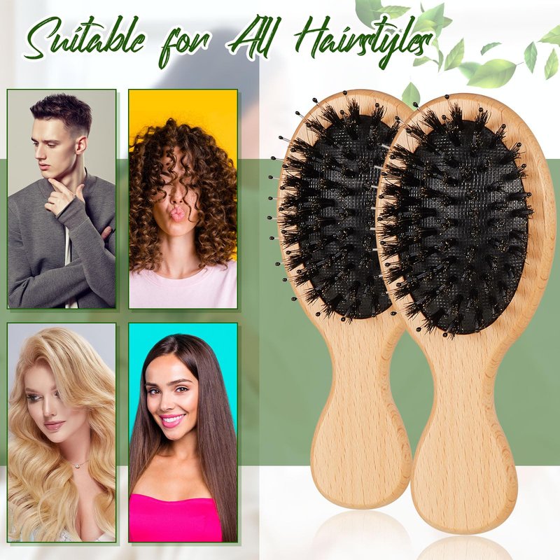 Tessco for you 12 Pcs Mini Hair Brush Bulk Mini Boar Bristle Hair Brush Wooden Paddle Travel Hairbrush DIY Gifts for Wedding Christmas Women Men Long Short Wet Dry Scalp Massage Anti Static