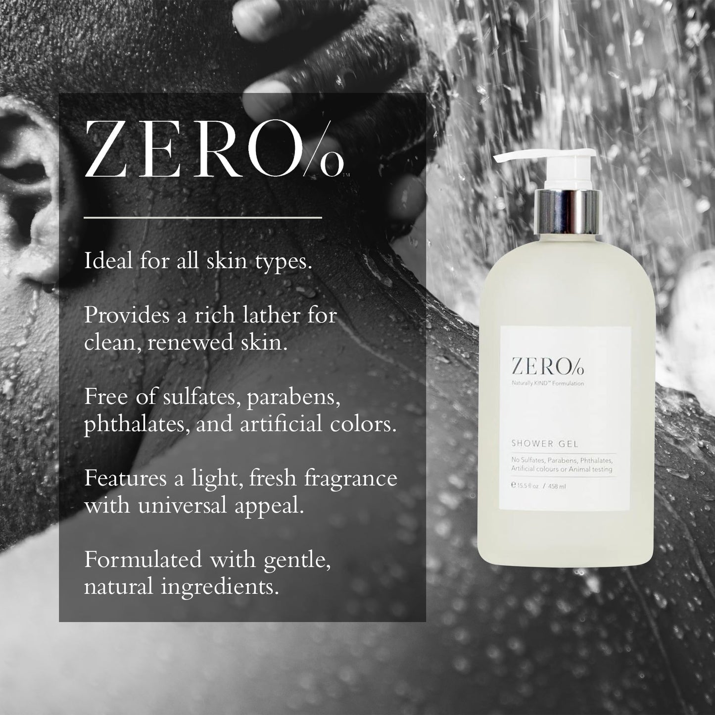 Gilchrist & Soames Zero% Shower Gel – Naturally Kind Sulfate, Paraben & Cruelty-Free Liquid Body Wash for Men & Women, Fresh Botanical Scent Infused with Glycerin & Aloe for Hydrated Skin, 15.5 oz
