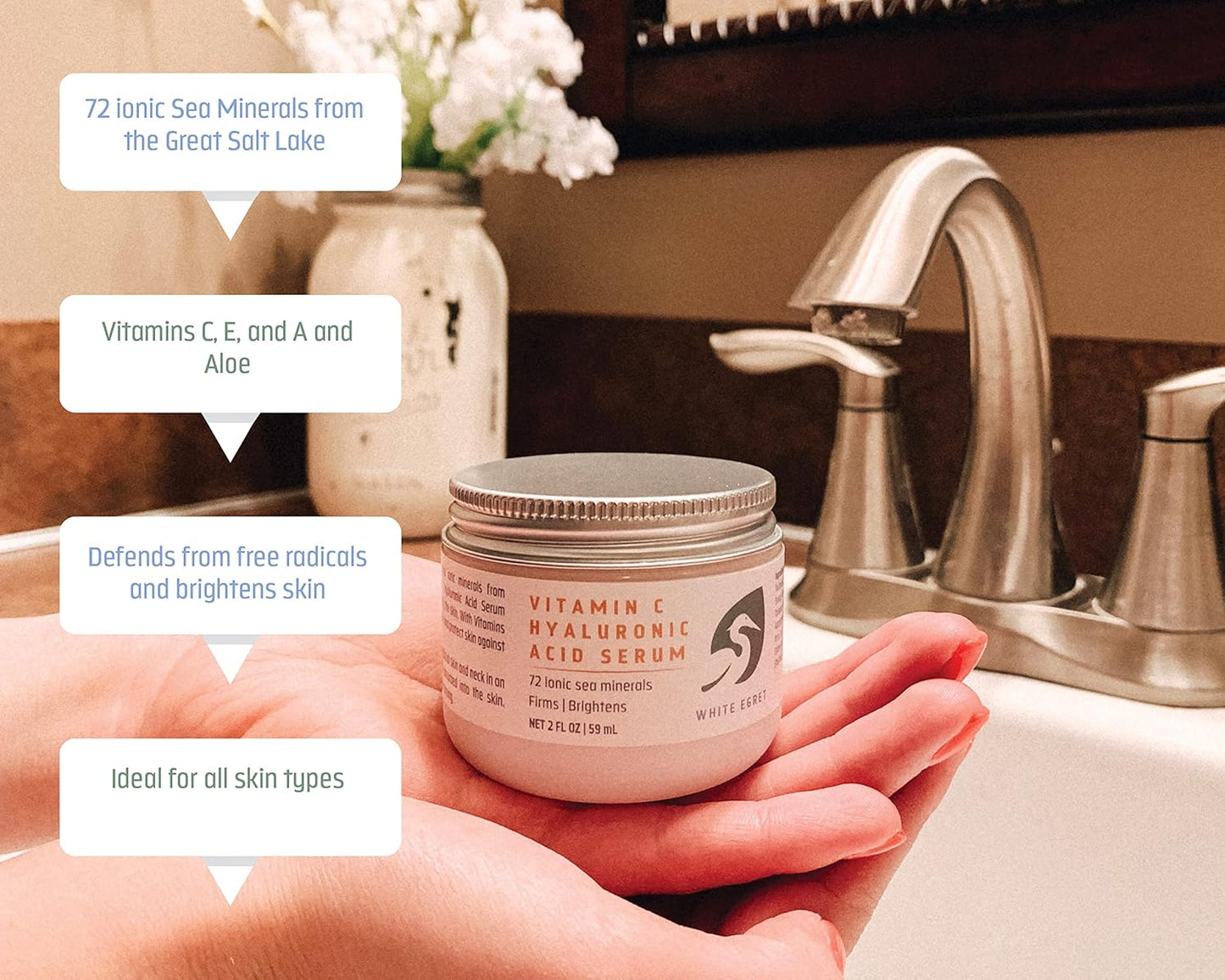 Vitamin C Hyaluronic Acid Cream - Hydrating Skincare, 2 Ounce
