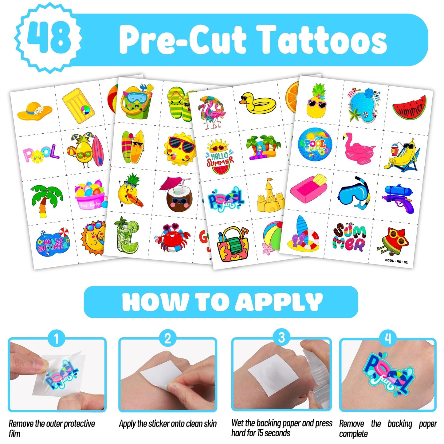 Cherisnowy 72PCS Pool Beach Summer Party Favors, Tattoos & Slap Bracelets