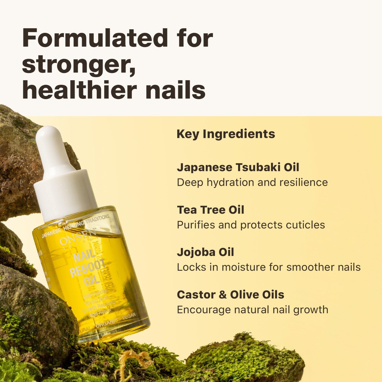 Onsen Secret Nail & Cuticle Repair Oil (35ml) - Dry Oil Formula - Japanese Tsubaki, Tea Tree & Jojoba - Strengthens Nails, Repairs Cuticles, Hydrates Skin & Hair - Natural & Vegan