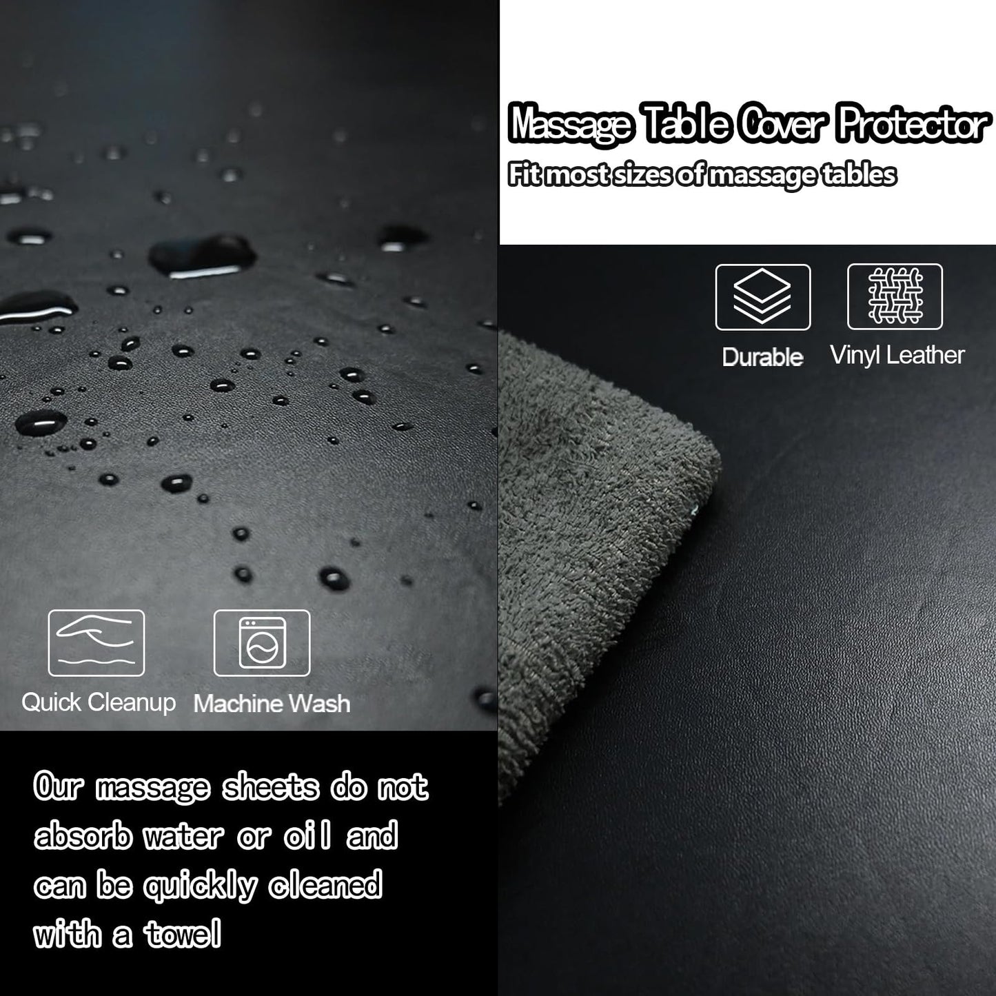Massage Table Cover Protector Vinyl Leather Spa Bed Covers - Fits Beds 28-32" Wide, Lash Bed Protective Cover Fitted, Esthetician Accessories, Waterproof & Oilproof & Reusable & Elastic (Black)