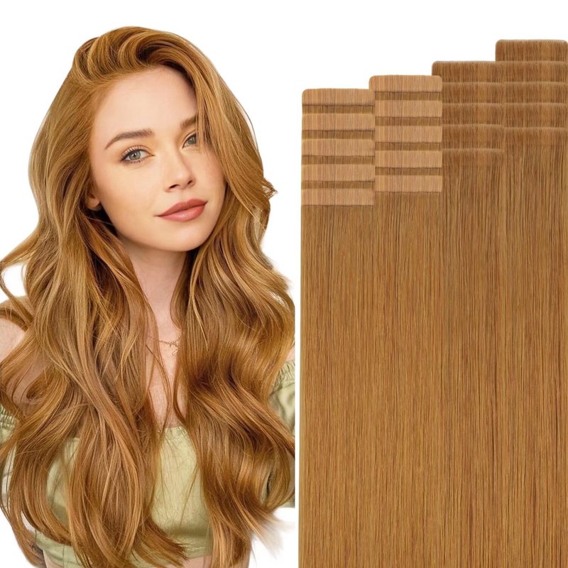 HOTBANANA Invisi Edge Tape in Hair Extensions Human Hair, 10inch 30g 10pcs Invisible & 10pcs Classic Auburn Ginger Seamless Tape in Hair Extensions Straight Injected