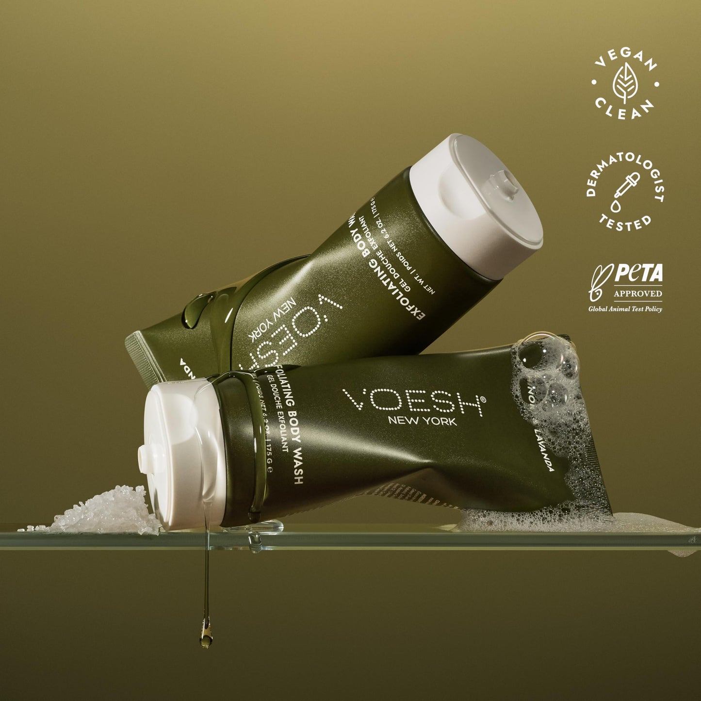 VOESH Sugar Scrub & Exfoliating Body Wash with Plant-Derived AHAs & Vegan Probiotics, K-Beauty Korean Skincare (Hinoki & Lavanda)
