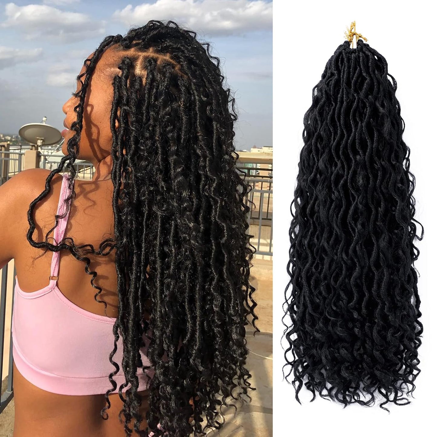 Goddess Locs Crochet Hair - 18 Inch Boho Faux Locs for Black Women | Pre-Looped with Curly Ends (#1B)