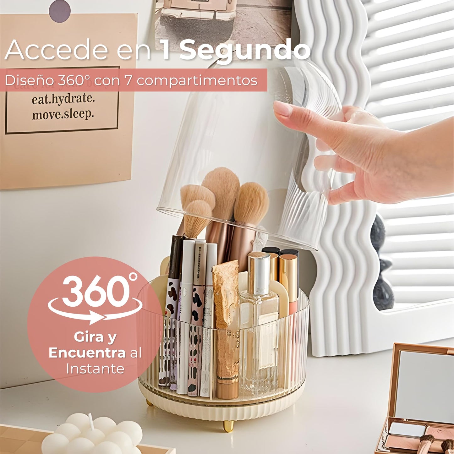 LINPHER Makeup organizers – A set of 25 transparent plastic organizers in four sizes, ideal for makeup, jewelry, and cosmetics. Includes a rotating brush organizer.