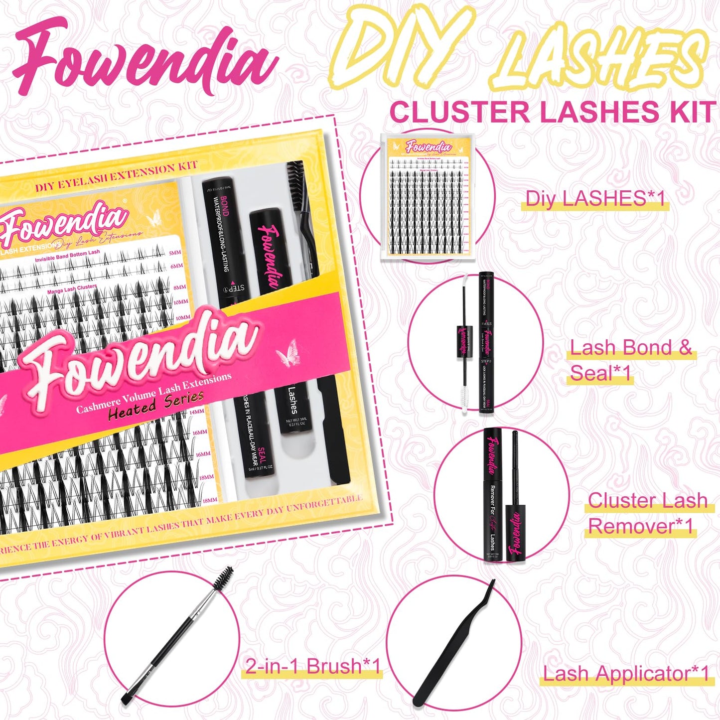 Fowendia Lash Clusters Kit Wanna Be 8-18mm Fairy Manga Eyelash Clusters DIY Lash Extension Kit Waterproof Wispy Anime Lashes Clusters Invisible Band 0.3mm Individual Cluster Eyelash Extensions Kit