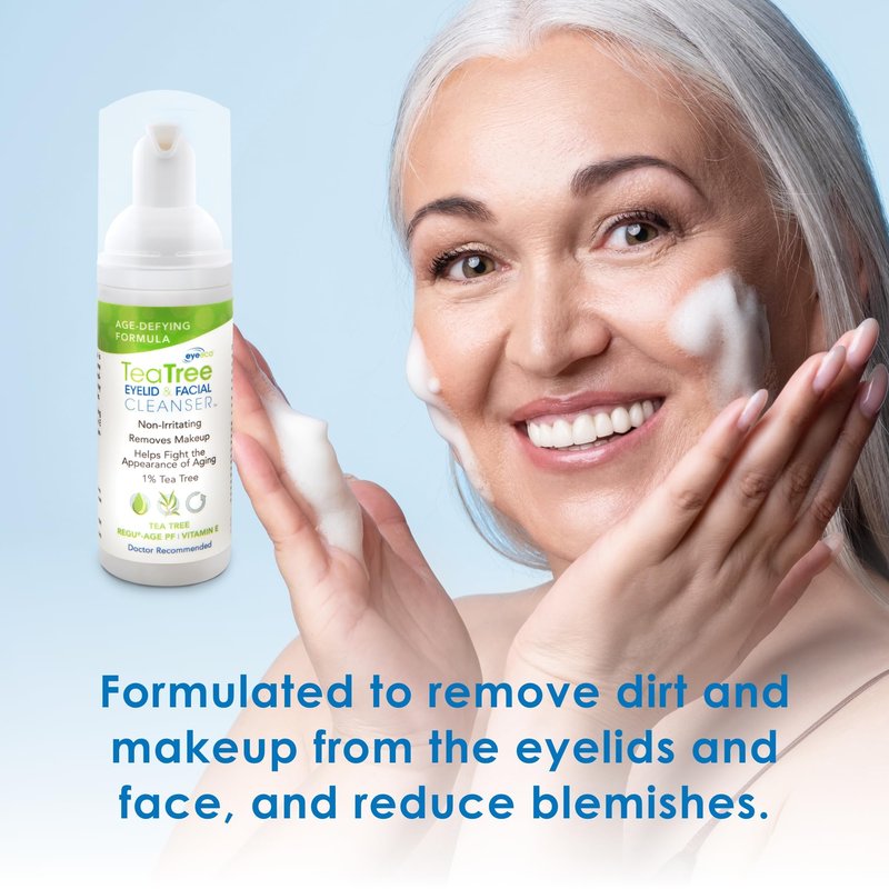 EyeEco Age-Defying Tea Tree Eyelid and Facial Cleanser - 50mL - Non-Irritating Eyelid Cleanser and Face Wash with Shea Butter and Vitamin E