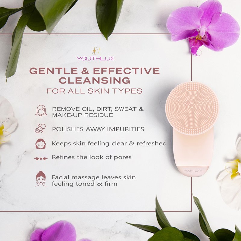 YOUTHLUX SoniGlow Silicone Face Scrubber/Facial Cleansing Brush – Electric Vibrating Skincare Scrubber Tool for Deep Pore Cleansing, Gentle Massage, Makeup Removal, Waterproof and Rechargeable (Pink)