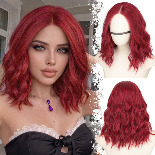 Starmo Ombre Light Brown With Blonde Short Wavy Bob Glueless Synthetic Fiber Lace Front Wig for Women Pre Cut for Beginners Natural Hairline 14 Inch