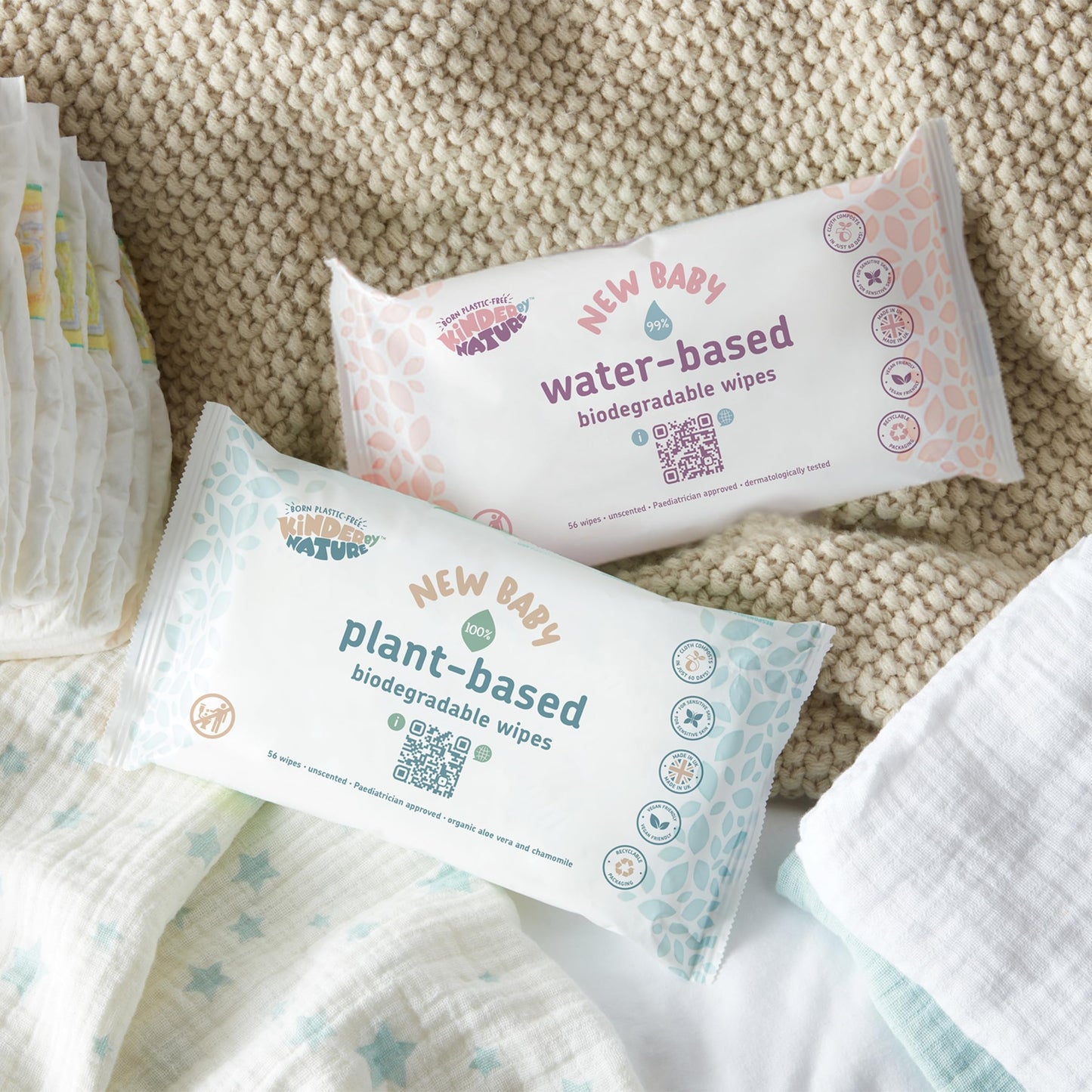 Kinder by Nature Plant Based Baby Wipes - 100% Biodegradable & Compostable, 672 Count (12 Packs of 56) - 99% Plant-Based Ingredients, Plastic-Free Wipes