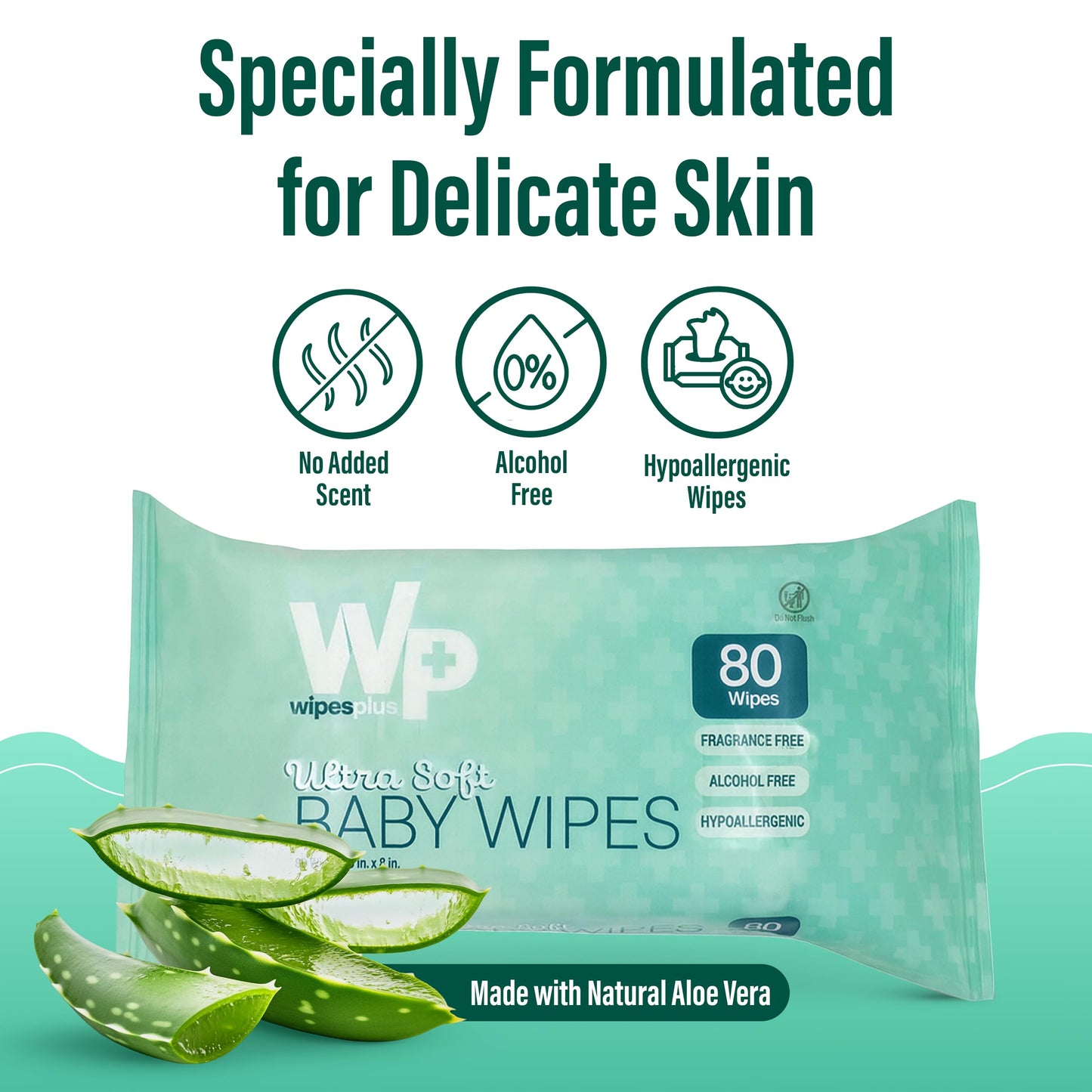 WIPESPLUS Baby Wipes, Hypoallergenic Ultra Soft Wipes for Sensitive Skin, Unscented, Alcohol Free, 12 Packs of 80 Wipes