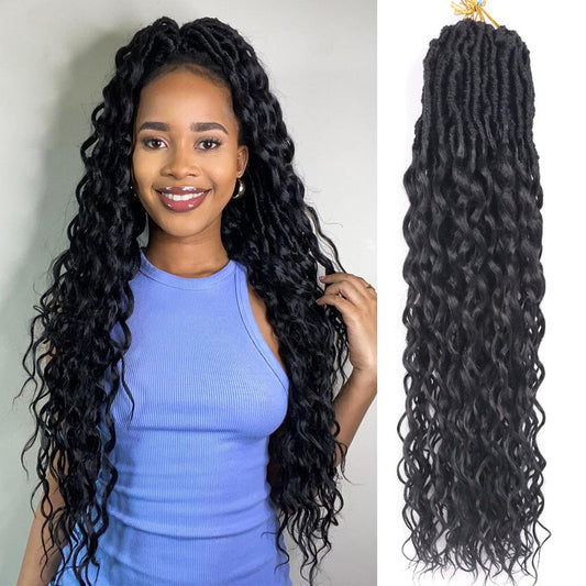 Crochet Hair for Black Women with Curly Ends 30 Inch 8 Packs Goddess Locs Crochet Hair Deep Soft Faux Locs Crochet Braids Pre Looped Curly Wavy Braiding Hair Extension(30 Inch, 1B)