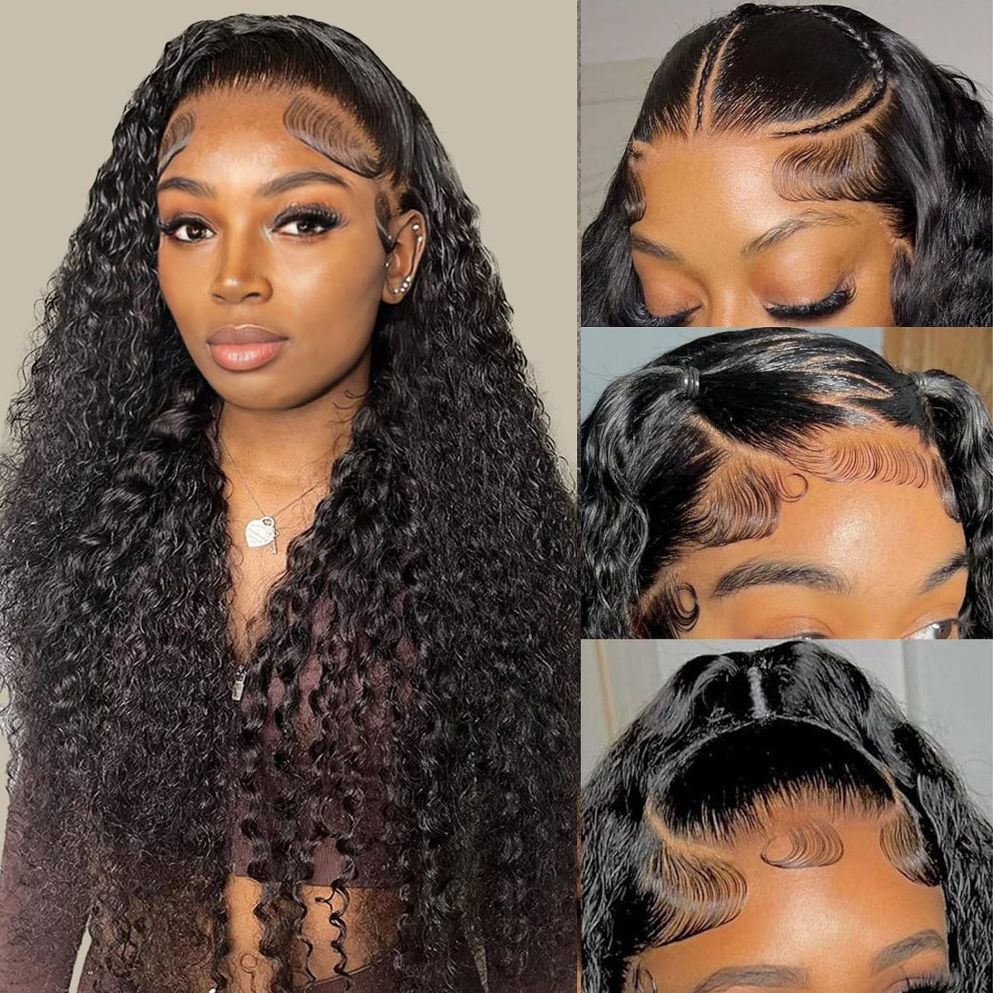 4x4 Deep Wave Lace Closure Human Hair 18 Inch Ear to Ear HD Lace Free Part Closure 100% Brazilian Virgin Human Hair Extensions 150% Density Lace Closure Pre Plucked Natural Black Color