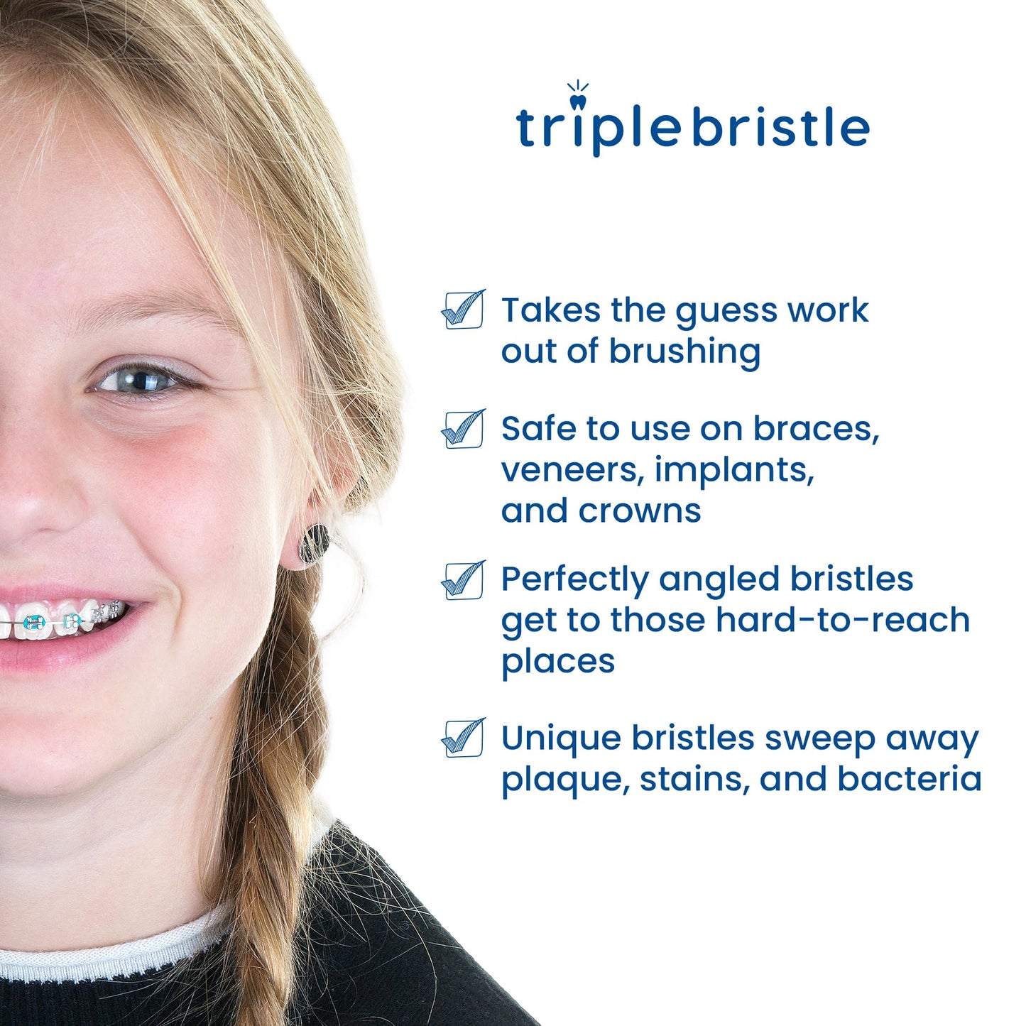 Triple Bristle Kids Sonic Toothbrush | 1 Pack | 3 Sided Toothbrush to Clean Teeth and Gums | Dentist Created & Approved | Fun Sticker Rewards | Rechargeable Three Sided Toothbrush for Kids