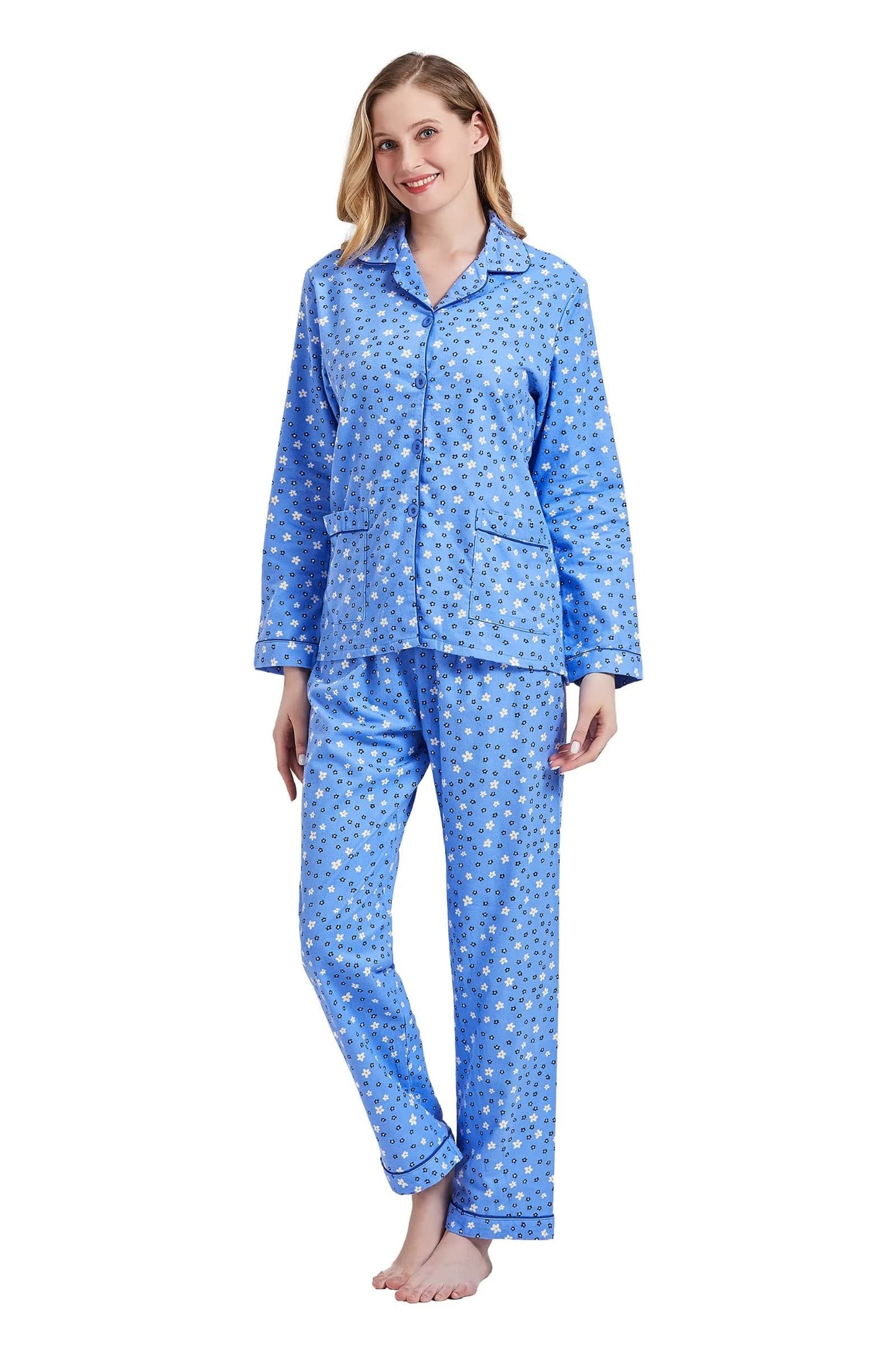 amaxer Women's Flannel Pajama Set 100% Cotton Soft Christmas Pajamas For Women Long Sleeve Pjs Button Down Warm Sleepwear