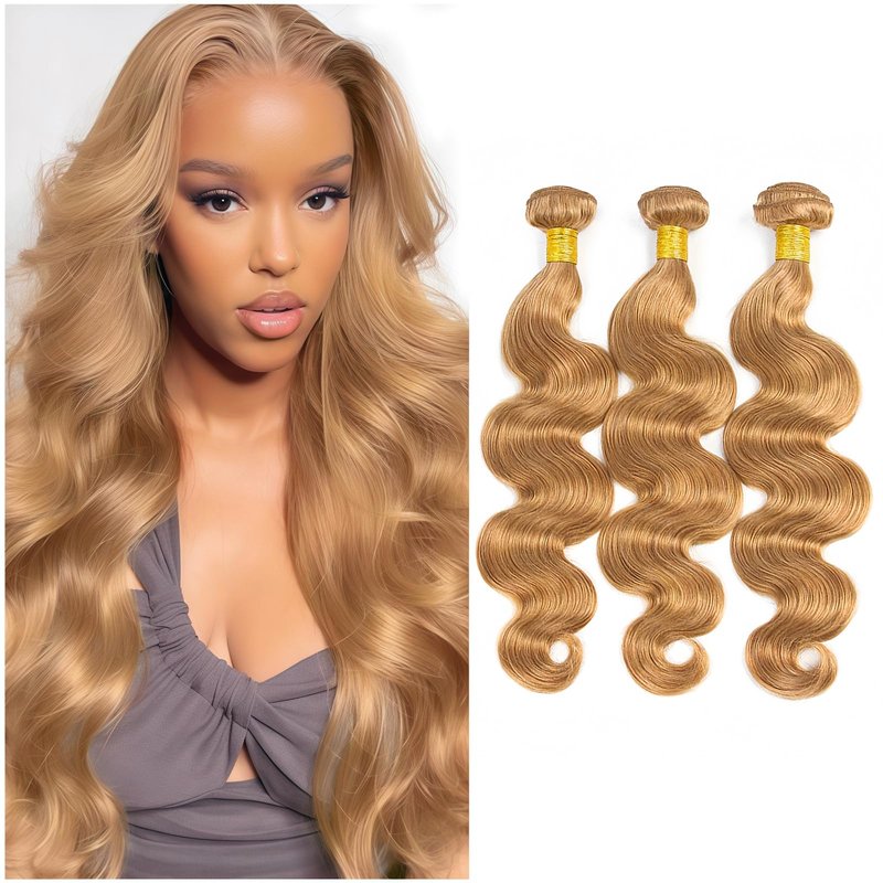 KODRHAR Honey Bundles Brown Human Hair Body Wave 10 12 14 Inch Body Wave Human Hair Weave 3 Bundles Silky Hair Bundles Brazilian 3 Bundles Human Hair Extensions for Women Deals 27 Color Bundles
