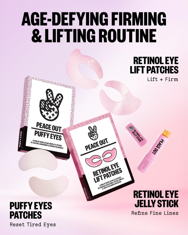 PEACE OUT Puffy Eyes Under Eye Patches, Biocellulose Mask with Caffeine, Niacinamide, and Hyaluronic Acid Tackles Puffiness, Dark Circles, Dryness (6 pairs)