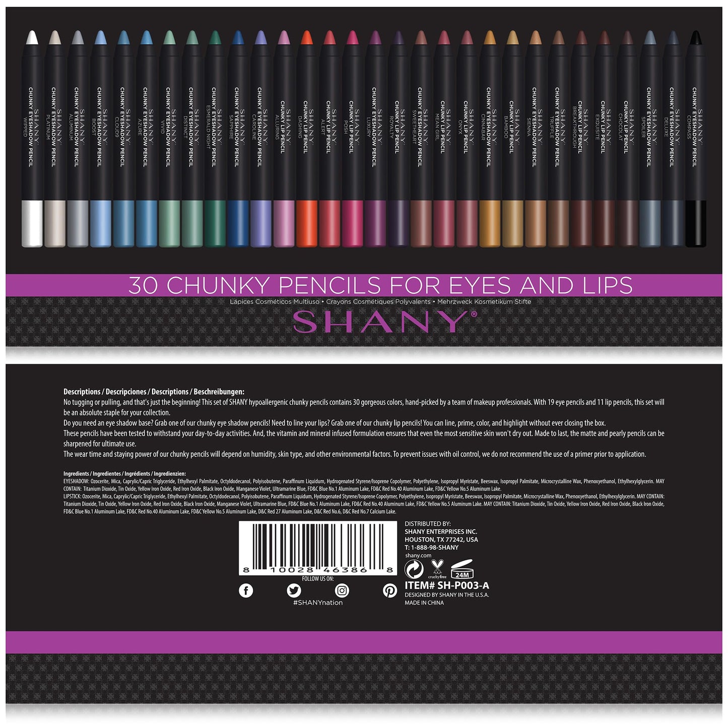 SHANY Chunky Eyeshadow Pencils Lip Liner, Eyeliner, Eye Pencil, Multi Use Chunky Pencils for Eye Shadow, Lip Makeup, Lipstick with Vitamin E,Aloe Vera - Chunky