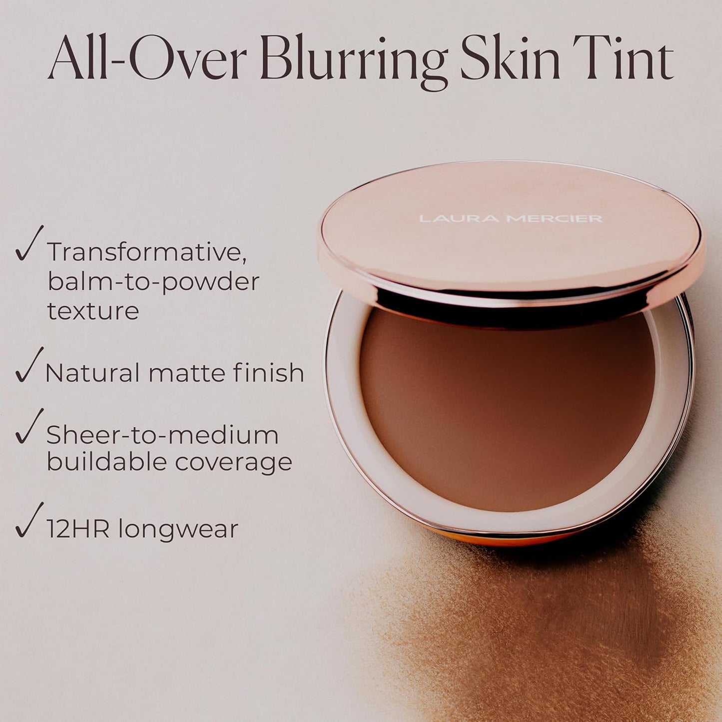 Laura Mercier Tinted Blur Balm - Balm-to-Powder Skin Tint for Natural Matte Finish | 12HR Wear, Sheer Coverage