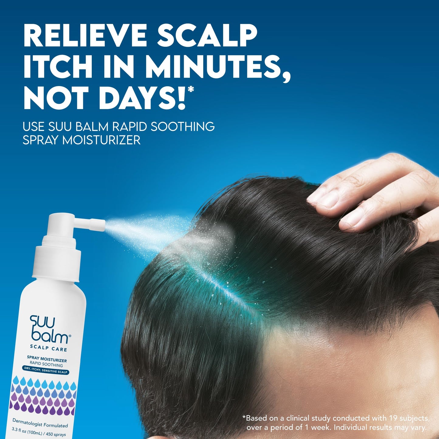Suu Balm Rapid Itch Relief Anti-Dandruff Scalp Spray Moisturizer, Dry Scalp Spray, Cooling Itchy Scalp Treatment for Flaky Sensitive & Psoriasis, Derm-Formulated. Menthol & 5 Ceramides, 3.38 fl oz