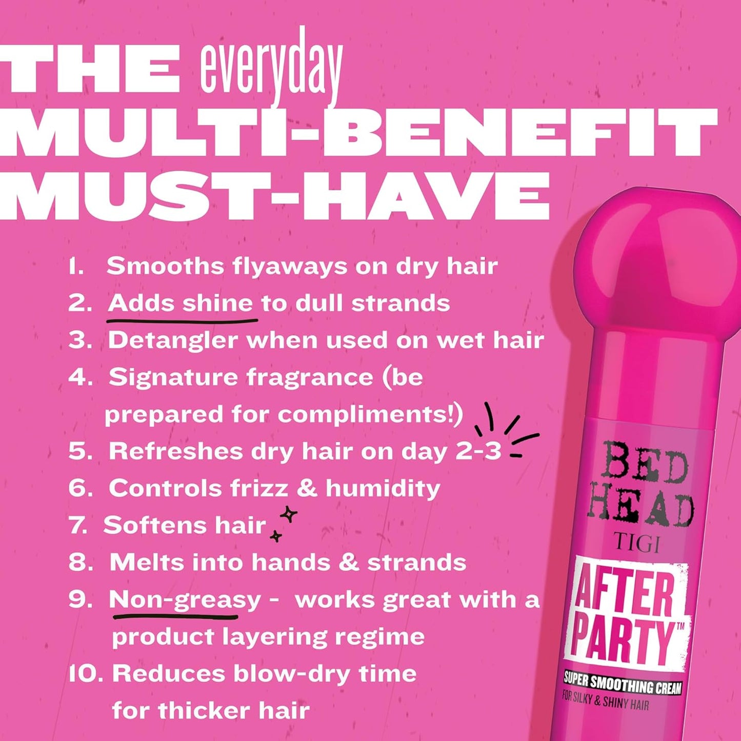 TIGI Bed Head After Party Smoothing Cream - Frizz Control Hair Care | 2-Pack, 3.38 Oz Each, Summer Fruit Scent