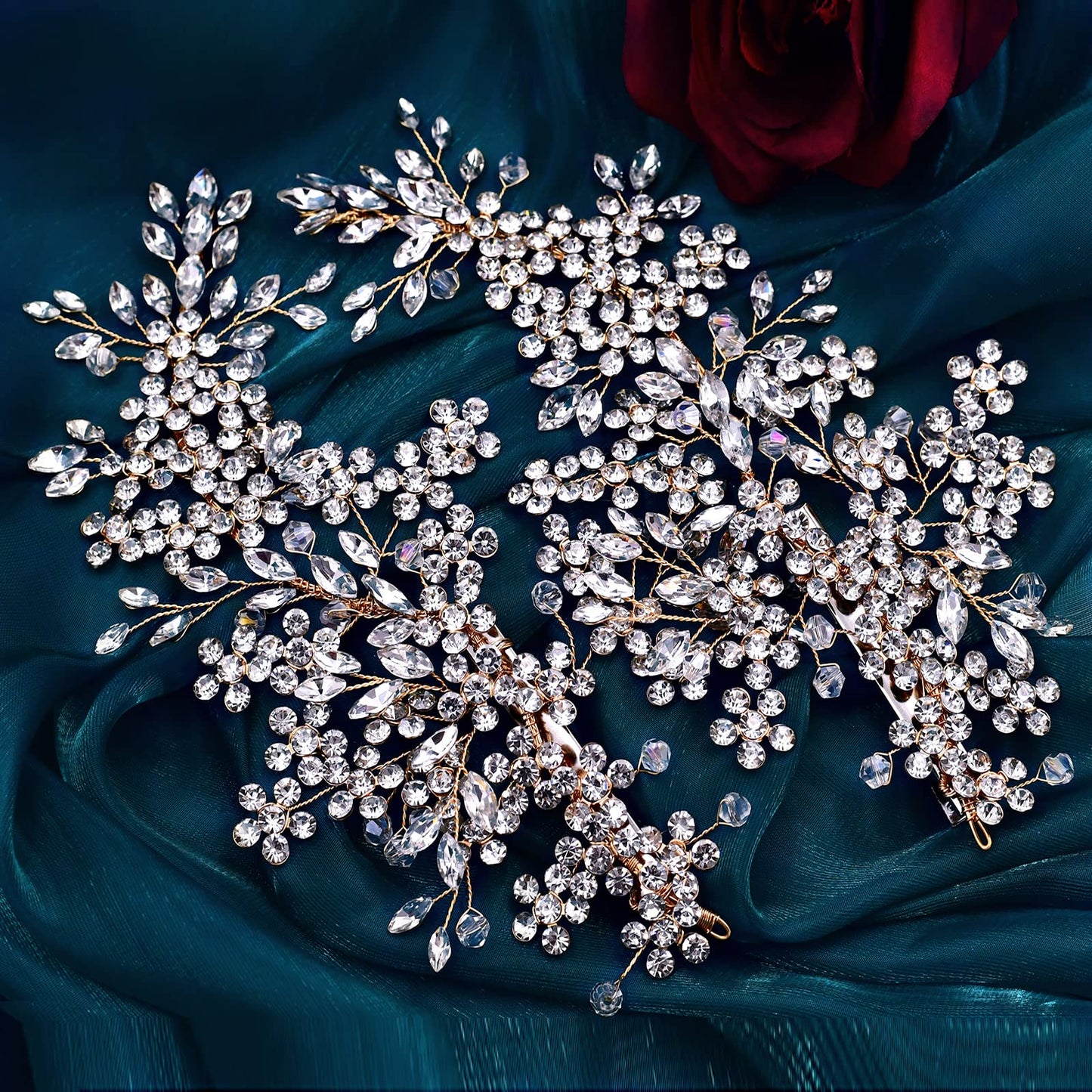 ULAPAN 2 Pack Rhinestone Bridal Hair Clips, Wedding Headpieces