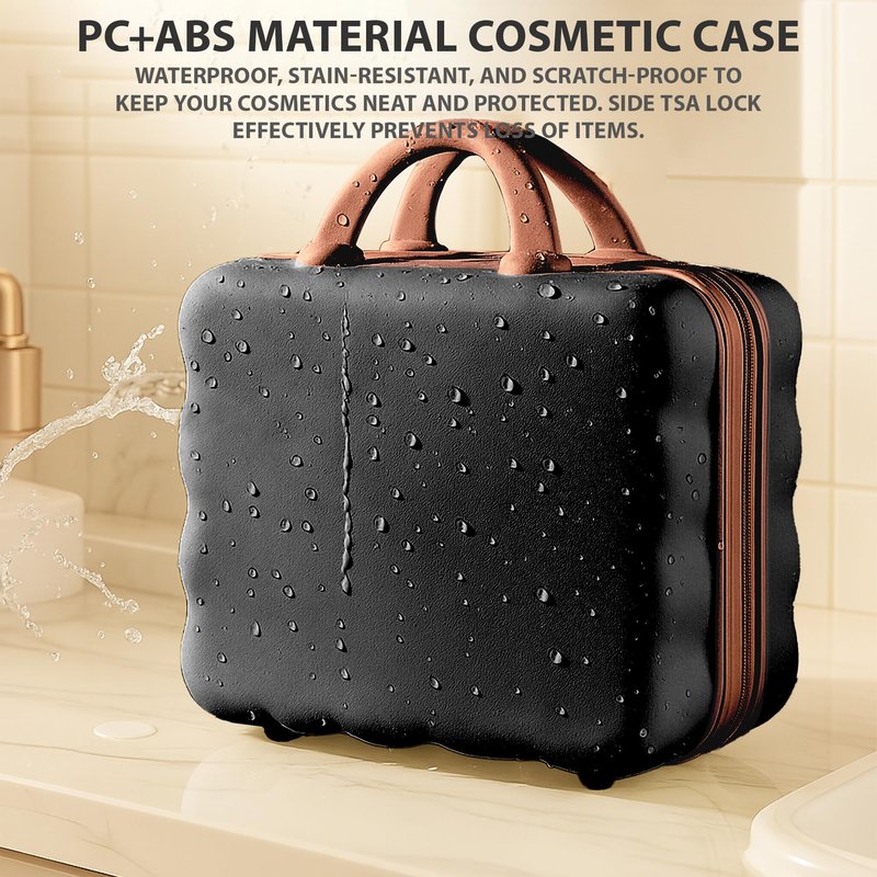 GigabitBest Portable Makeup Travel Case，PC+ABS hard shell cosmetic case,Women's portable cosmetic case with safety lock, suitable for travel and daily use-Black/Brown