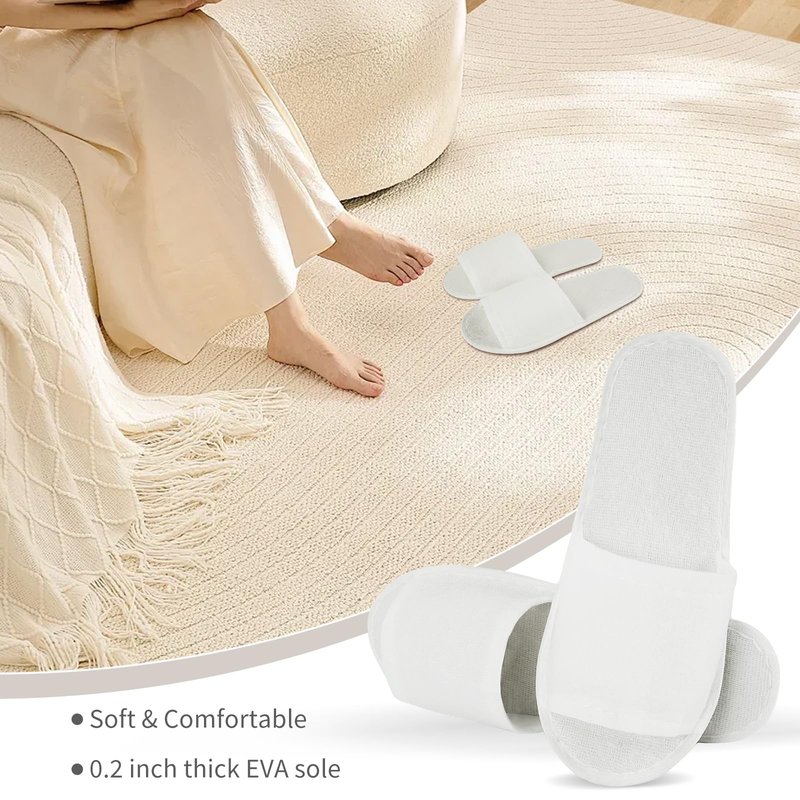 Seuqhck 20 Pairs Disposable Slippers, Open Toe Comfortable Cotton Spa Slippers Bulk, White Non-slip Hotel Guest Slipper for Home, Travel, Salon, Unisex, Men, Women