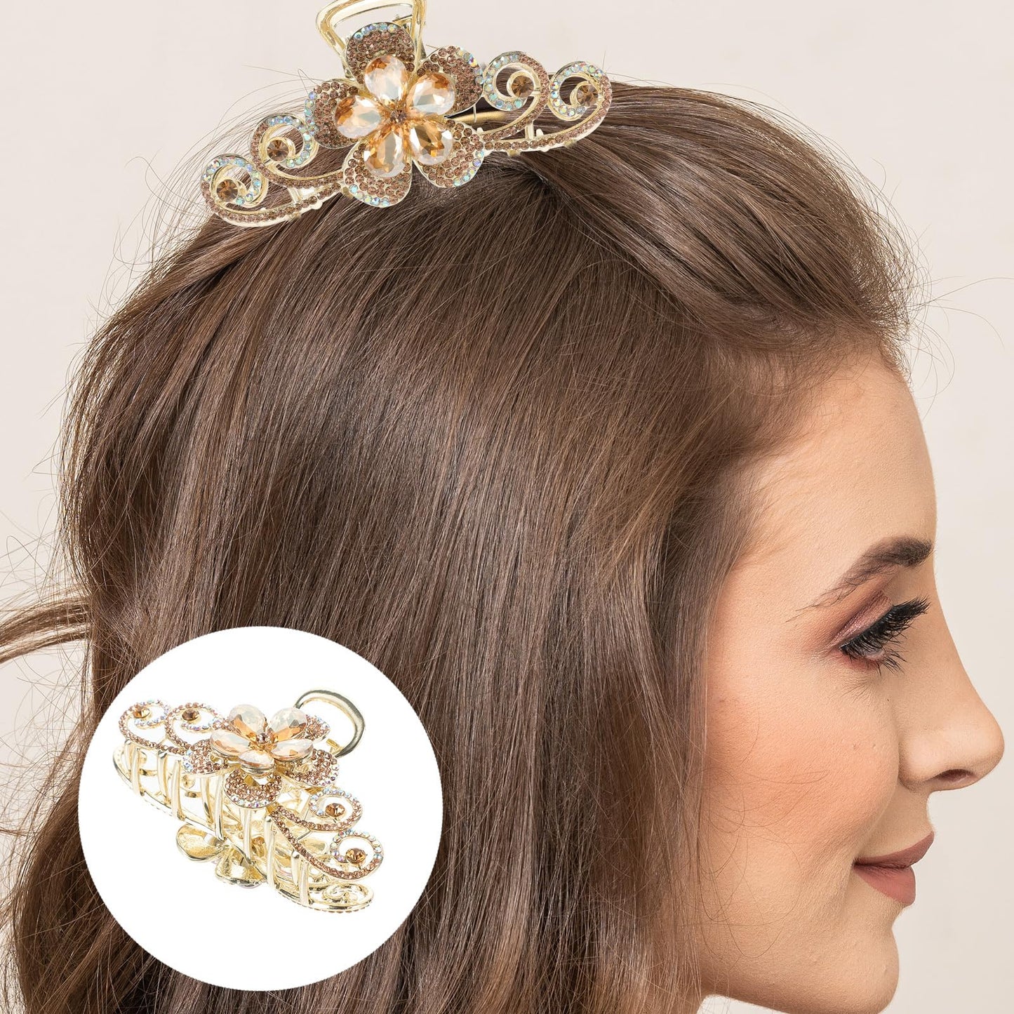 Vintage Rhinestone Hair Claw Clips - Alloy Fancy Hair Accessory with Pins and Large Jaw Clips