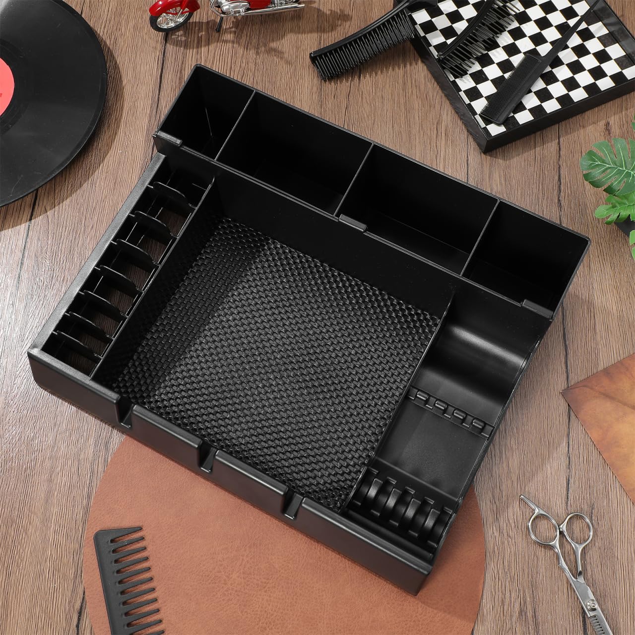 Beatifufu Barber Clipper Tray Organizer 15X12X4.33In Salon Storage Box with Multiple Slots for Clippers Guards Combs Haircut Tools Keeper Portable Hair Clippers Holder