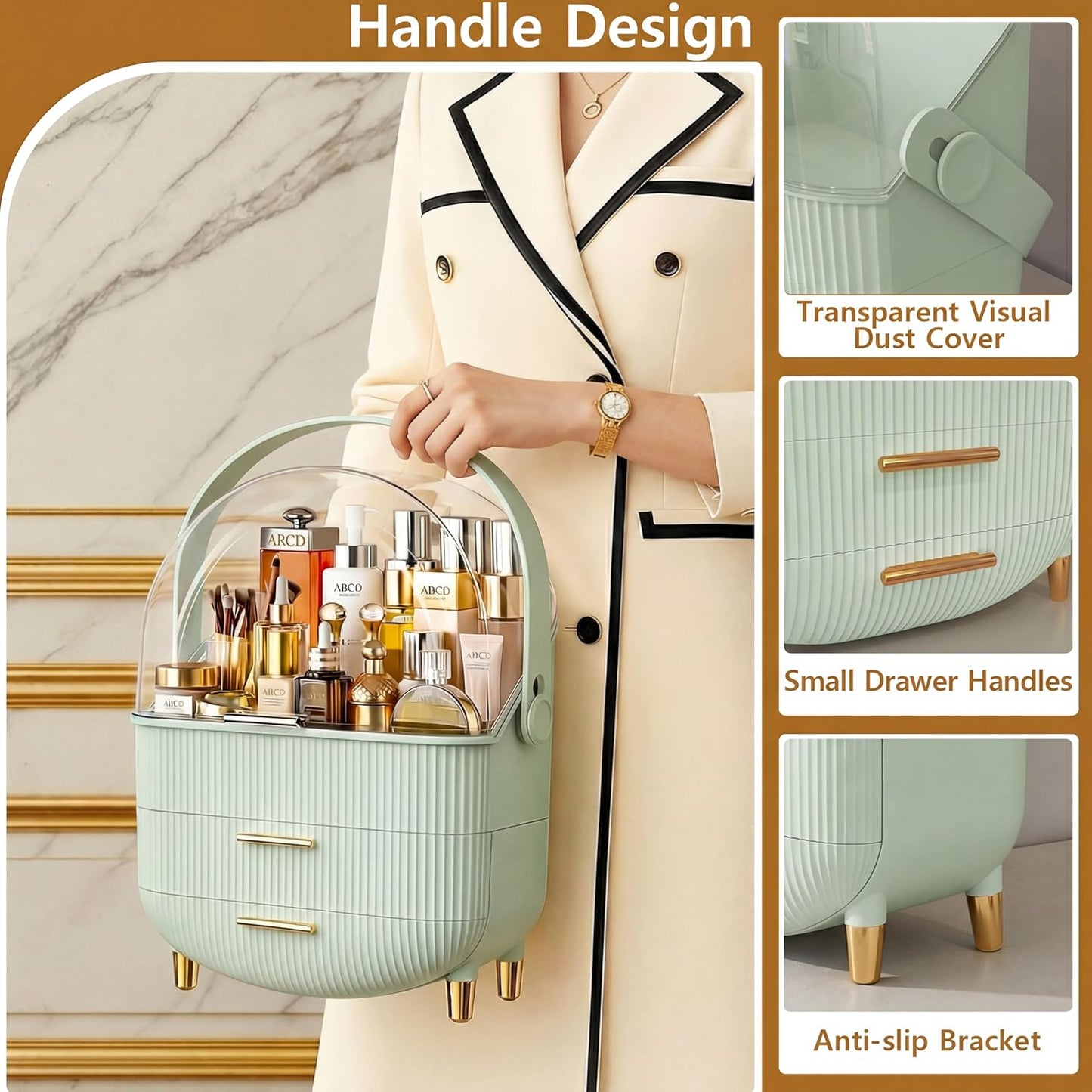 Makeup Organizer - Transparent Cosmetic Display Case for Skincare | Bathroom Countertop & Vanity, White