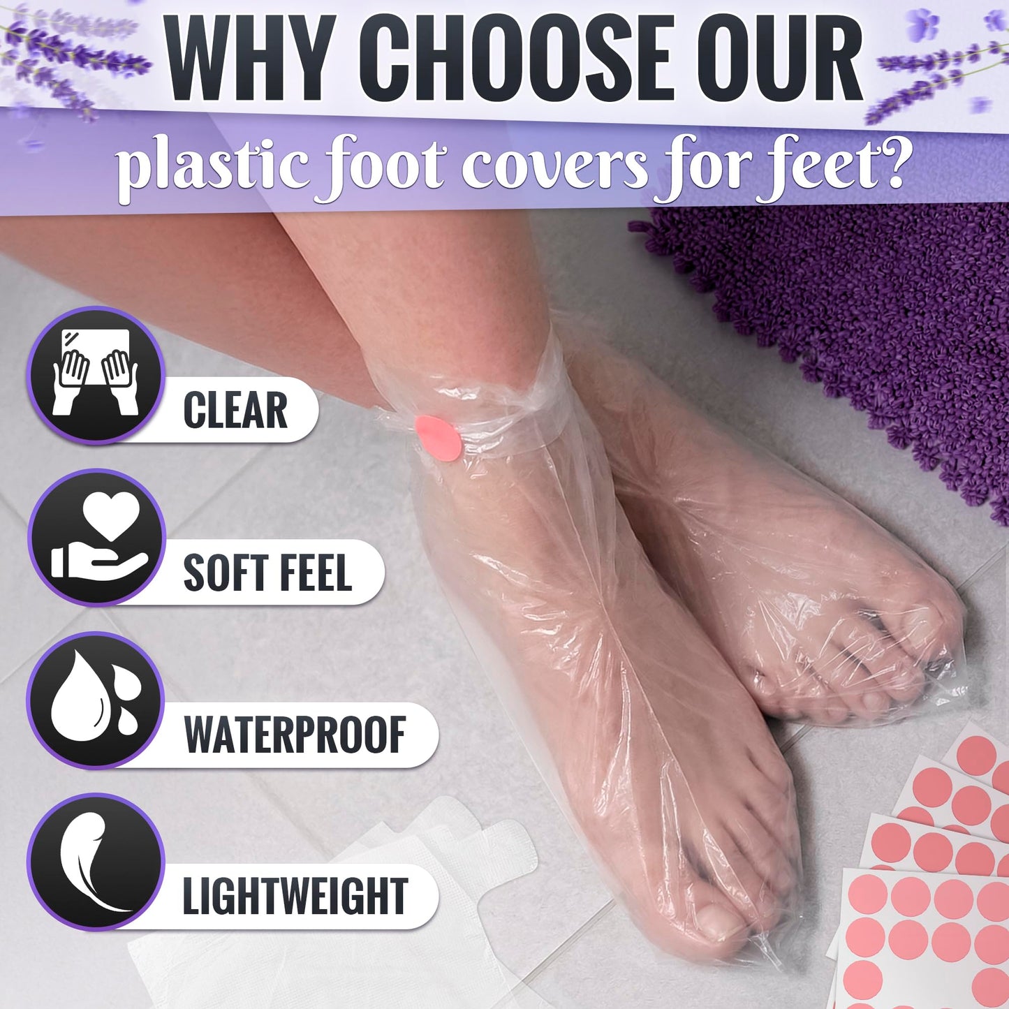200 Pcs Plastic Socks for Moisturizing Feet with 200 Stickers for Secure Fit – Leak-Proof Foot Gloves with Ribbed Anti-Slip Design – Plastic Foot Covers for Self Care & Gifting | Paraffin Wax Bags