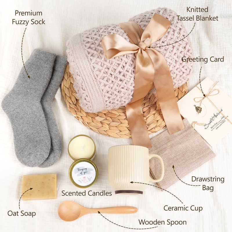 Mothers Day Gifts for Mom, Get Well Soon Gift Basket for Women, Self Care Thinking of You Care Package, Feel Better Relaxing Encouraging Gift for Her Sister Wife Friend Grandma Coworker (Ivory)