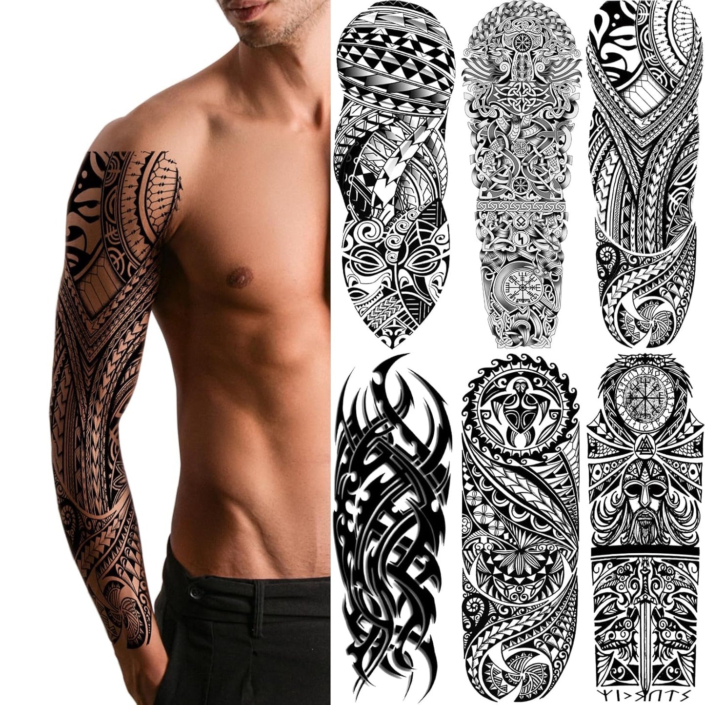 Tribal Temporary Tattoo Sleeves - Full Arm Polynesian & Maori Designs | 6-Sheet Set for Men & Women