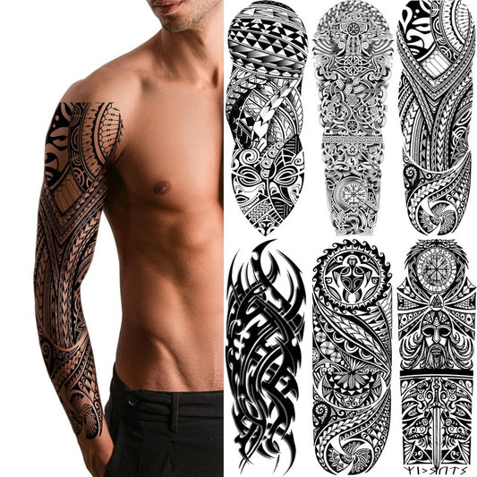 Tribal Temporary Tattoo Sleeves - Full Arm Polynesian & Maori Designs | 6-Sheet Set for Men & Women