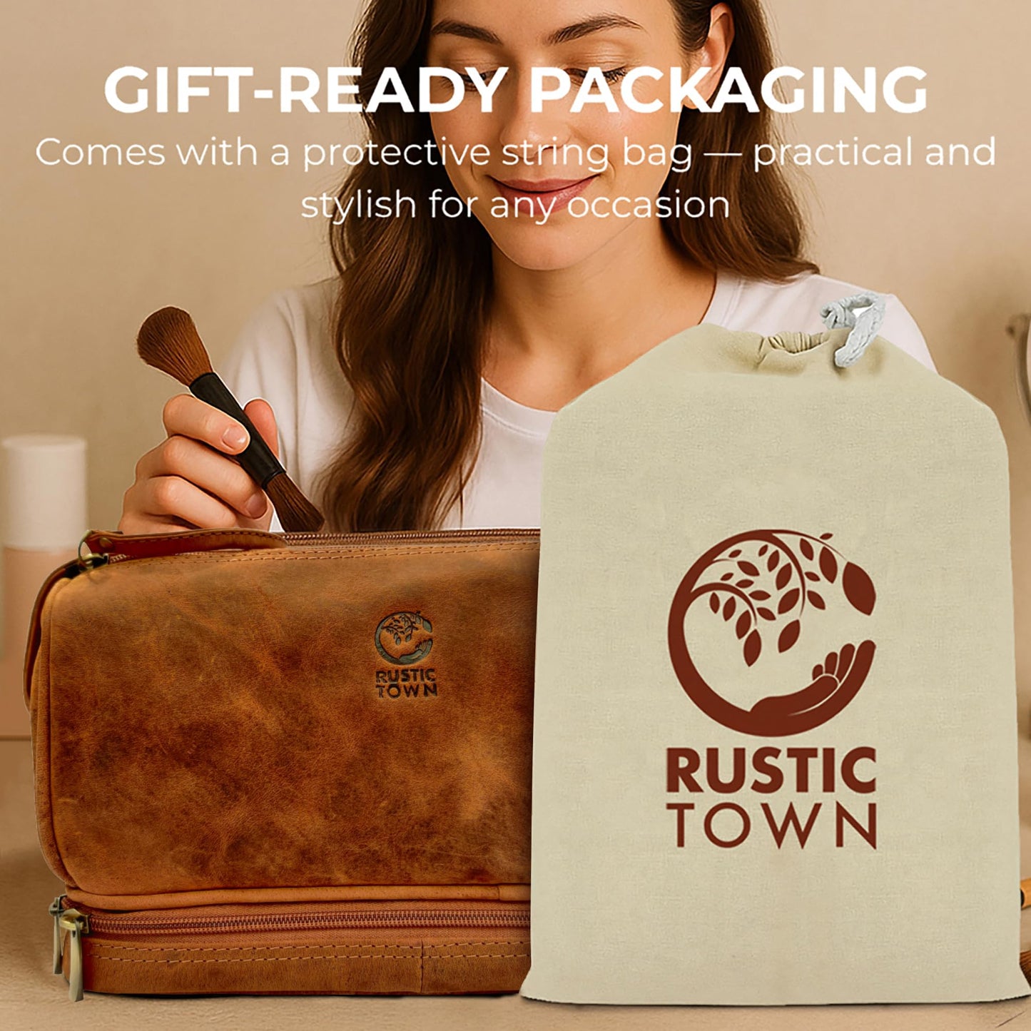 RusticTown Leather Toiletry Bag for Men - Travel Shaving Dopp Kit - Bathroom Shower Toiletries Organizer - Cosmetic Make up Bag for Women, Cognac, M, Mens Travel Toiletry Kit Bag, Cognac, M, Mens