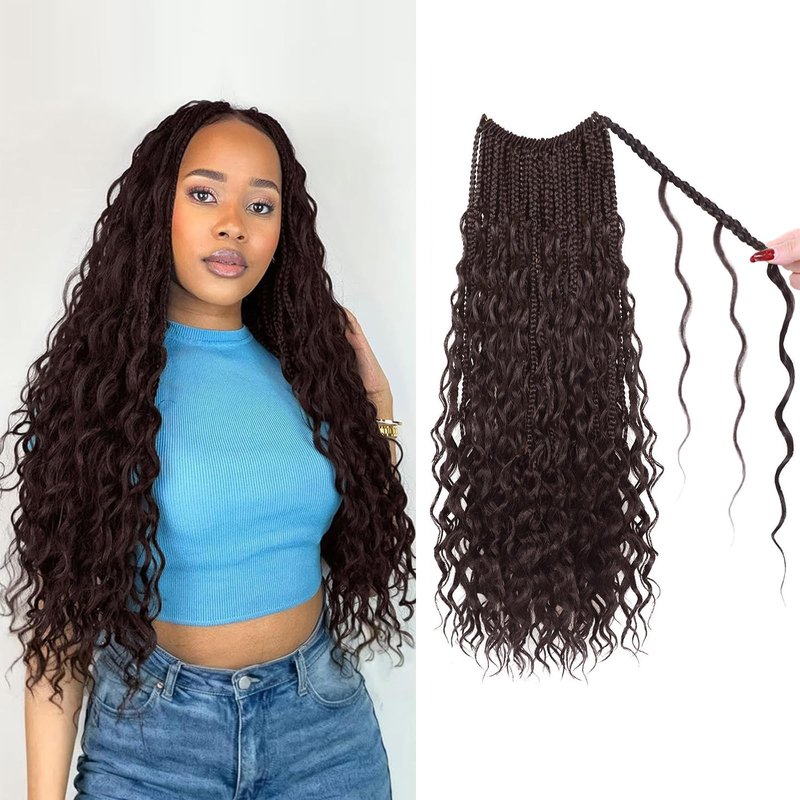9 Packs Boho Box Braids Crochet Hair 14 Inch Pure Protein Fiber Similar to Human Hair Goddess Box Braids Crochet Hair With Curly Ends Pre Looped Bohemian Braid Hair Extension For Women(14 Inch,4#)