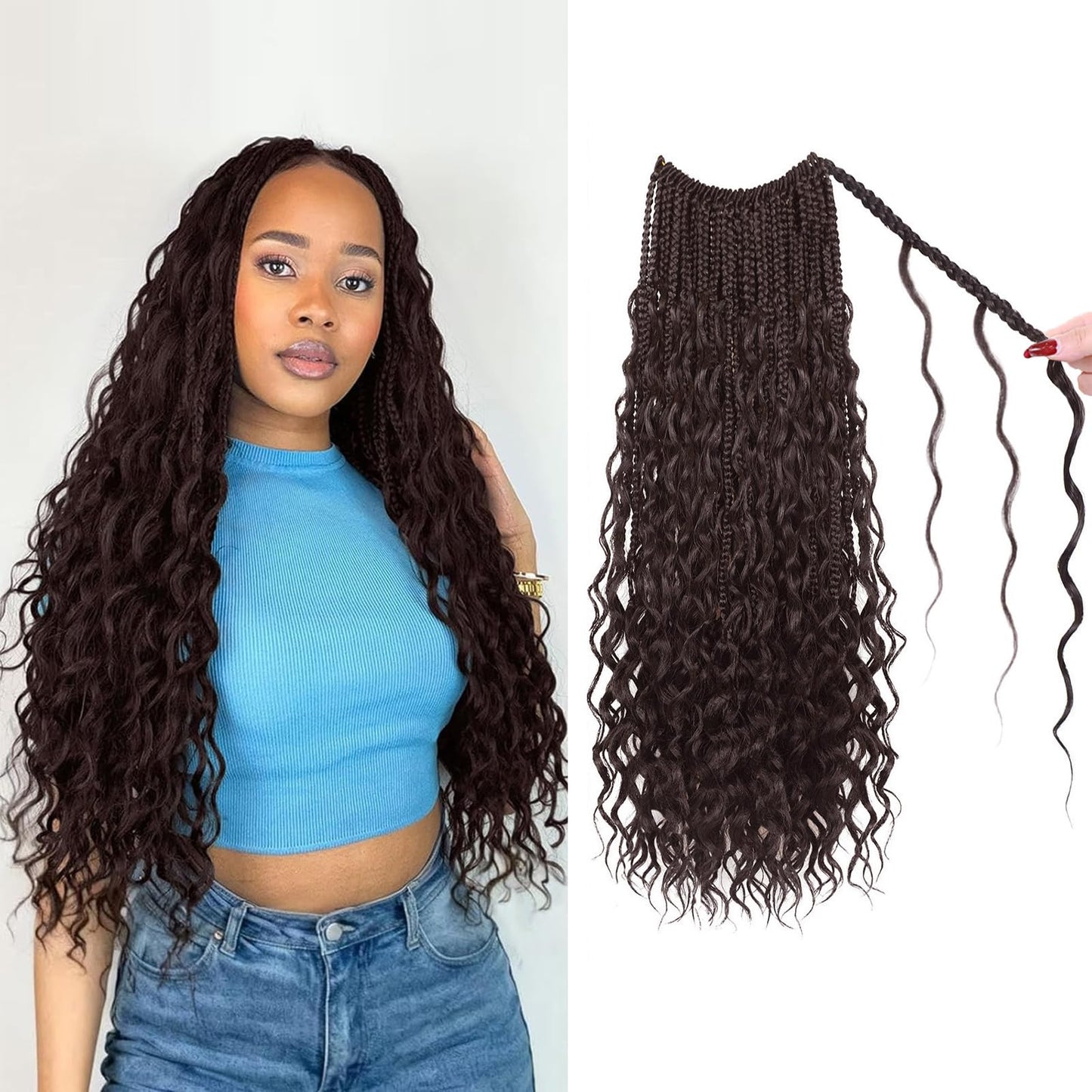 9 Packs Boho Box Braids Crochet Hair 14 Inch Pure Protein Fiber Similar to Human Hair Goddess Box Braids Crochet Hair With Curly Ends Pre Looped Bohemian Braid Hair Extension For Women(14 Inch,4#)