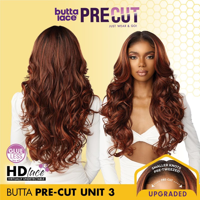 Sensationnel Butta Lace Precut Wigs - Unit 3 Glueless Extra Wide 5 Inch Deep Parting Synthetic Pre Tweezed Smaller Knot Hairline (1B OFFBLACK)